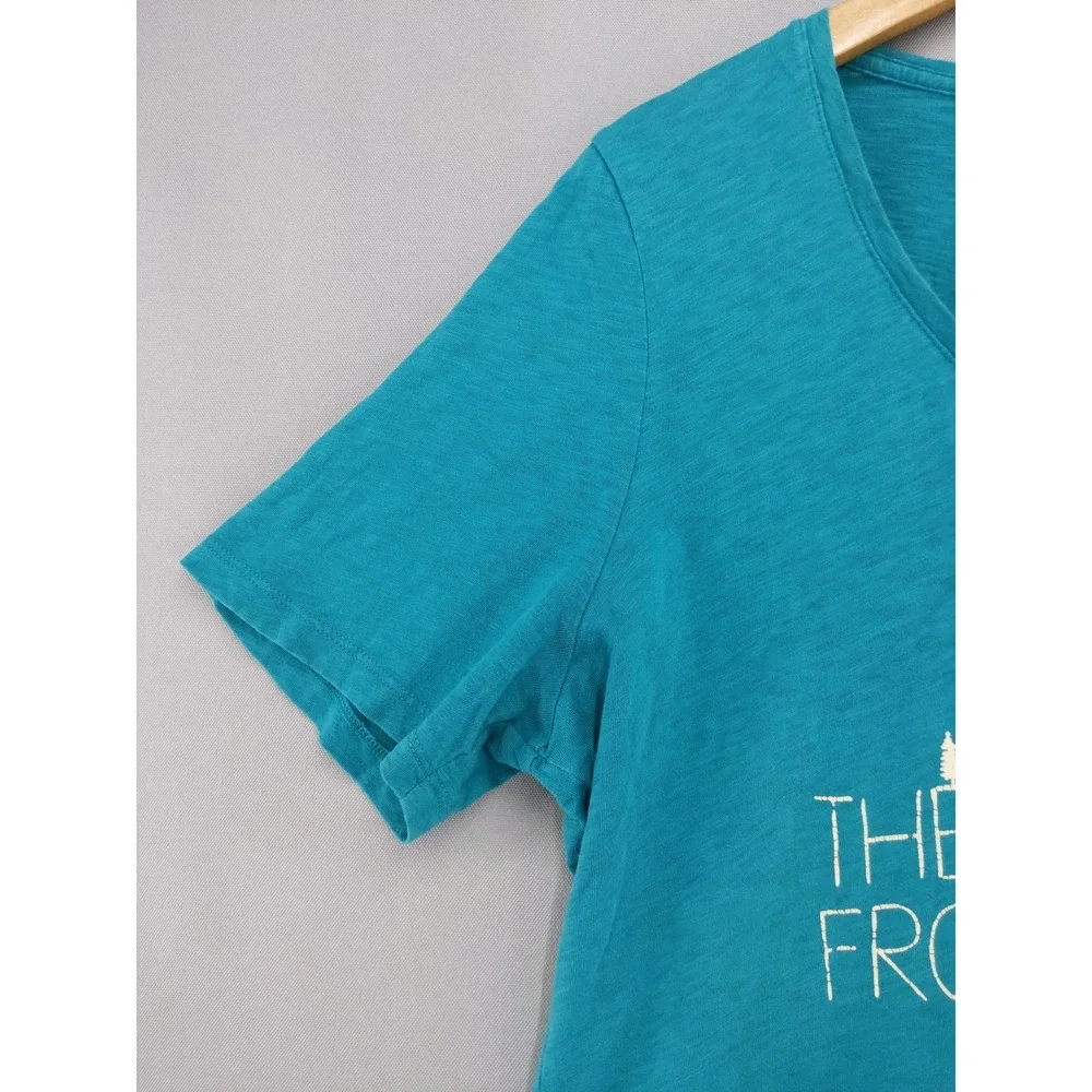L.L. Bean Graphic Tee Women Medium Blue The View From Above V-Neck Slub Shirt
